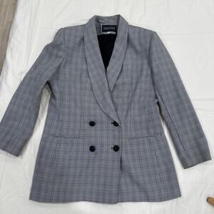 VTG 80s Blazer Double Breasted USA Houndstooth Women’s Sz 14 Equestrian Preppy